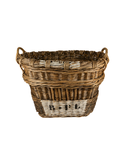 Vintage 1940s Grey Wicker Champagne Grape Harvesting Basket Weston Table