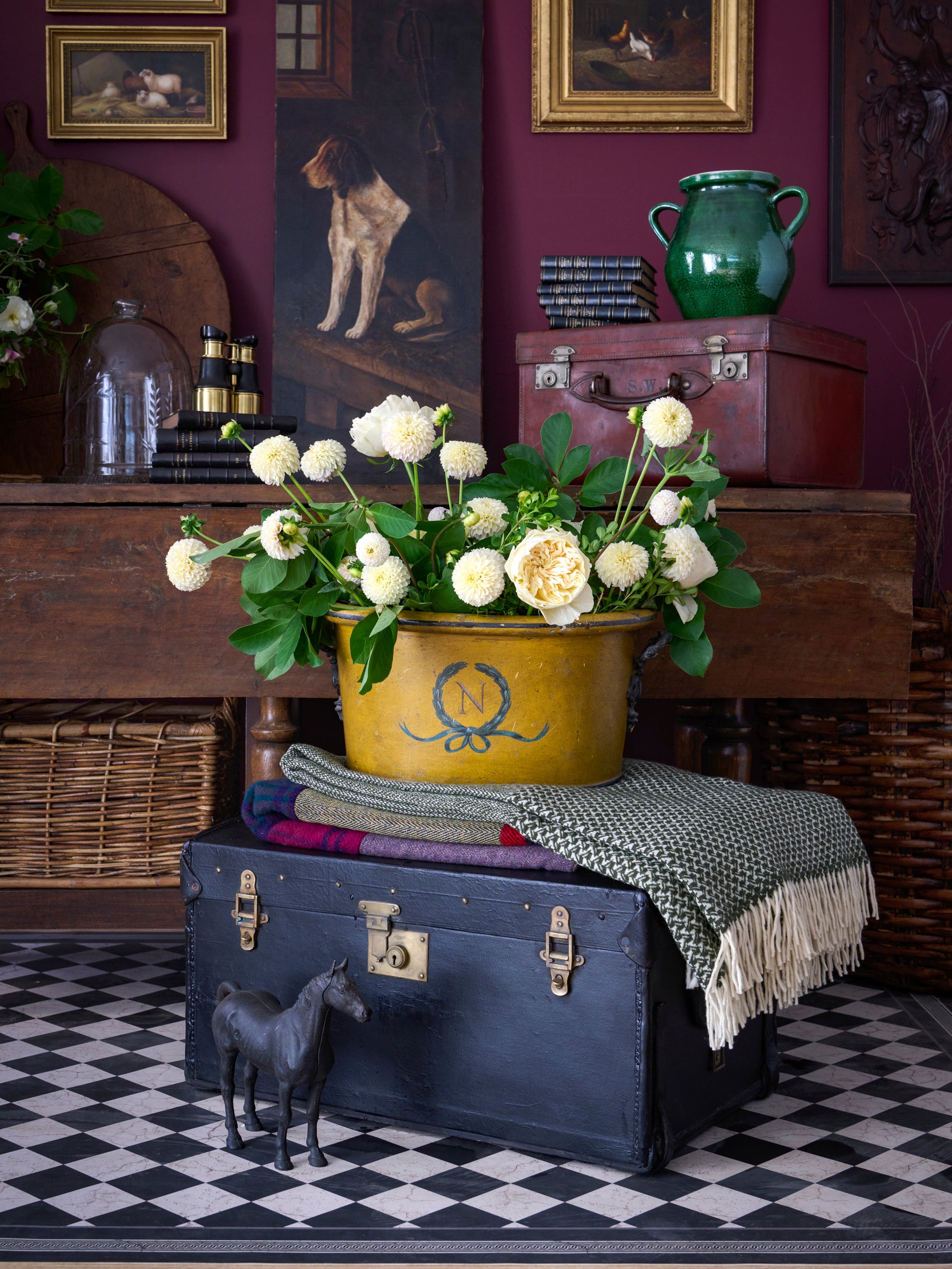 Vintage 1940s Marigold Painted Scalloped Metal Bucket Weston Table