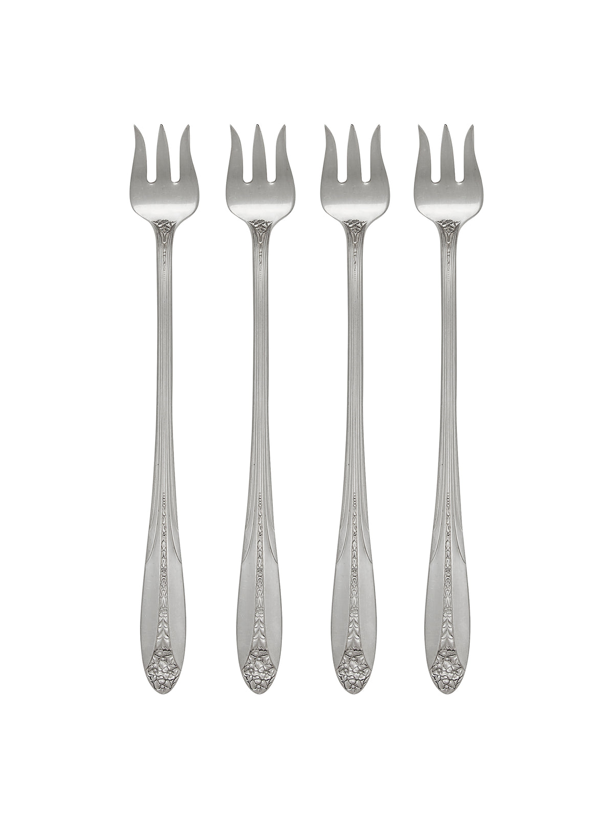Vintage 1940s Princess Royal Silver Plate Oyster Forks Set of Four Weston Table