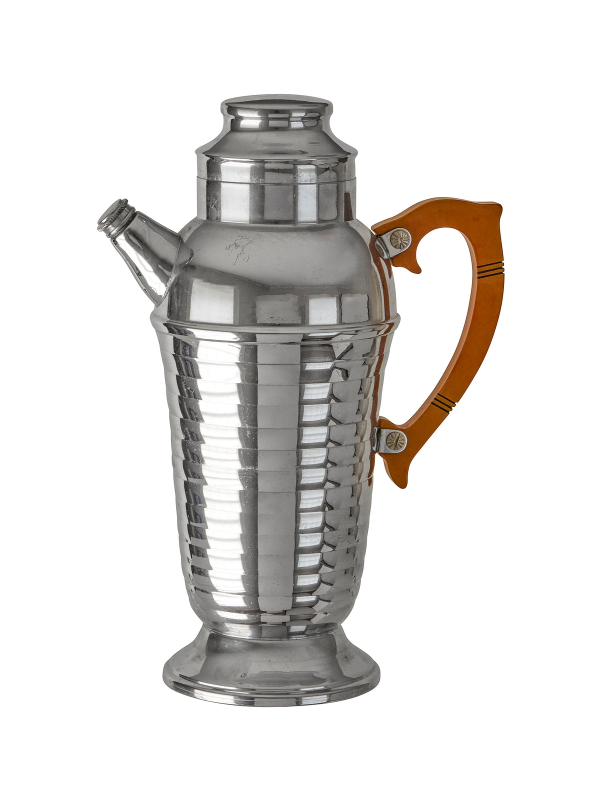 Vintage 1940s Ribbed Chrome Cocktail Shaker with Bakelite Handle Weston Table