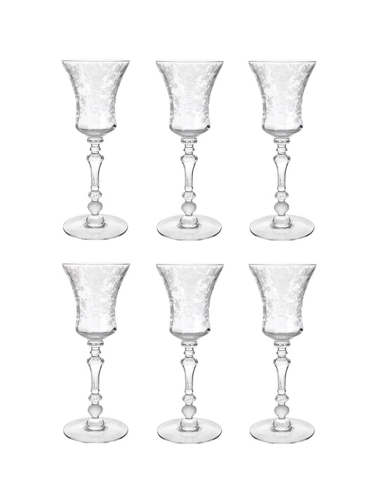 Vintage 1940s Rose Point Cambridge Etched Aperitif Glasses Set of Six Weston Table
