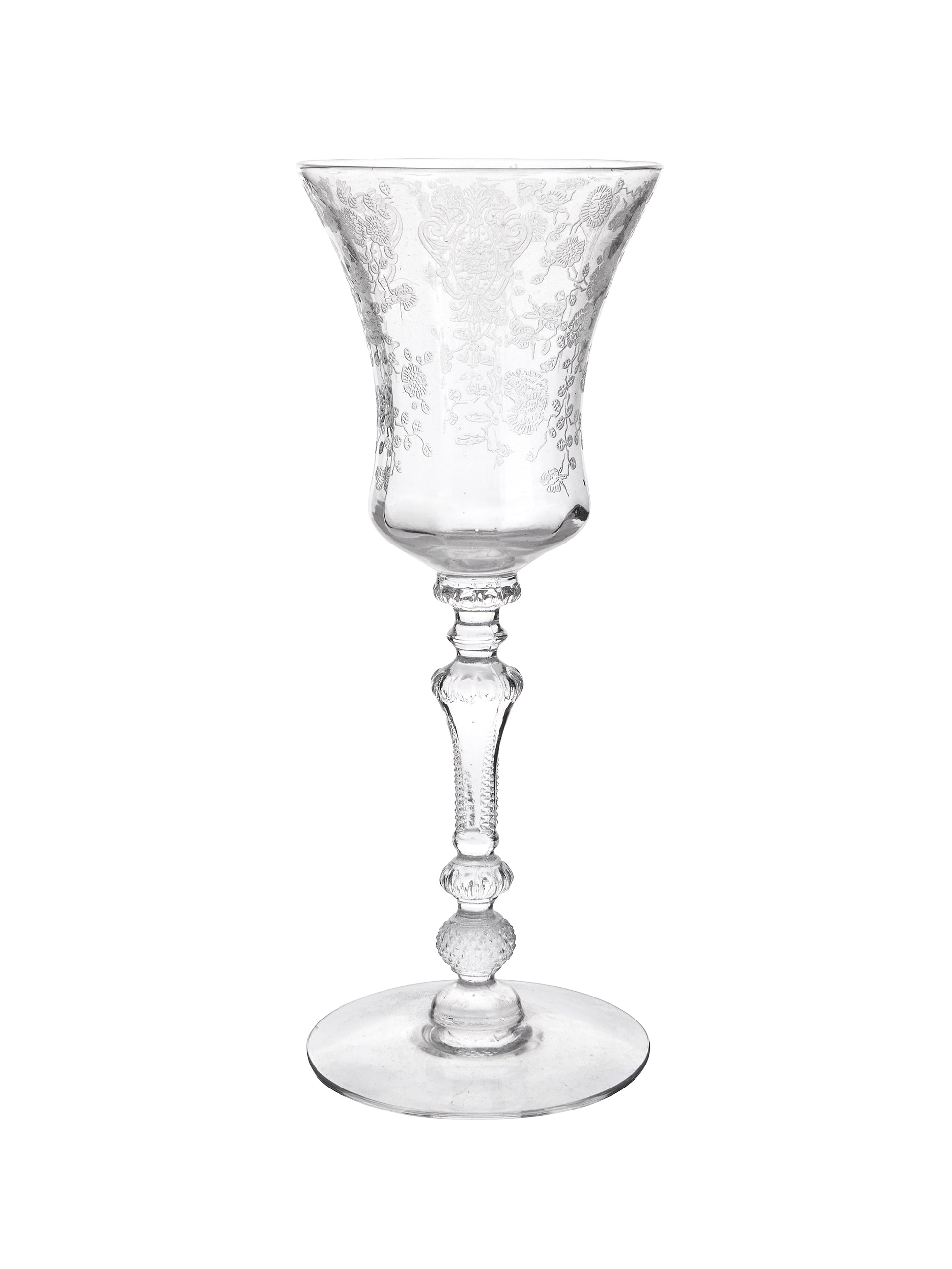 Vintage 1940s Rose Point Cambridge Etched Aperitif Glasses Weston Table