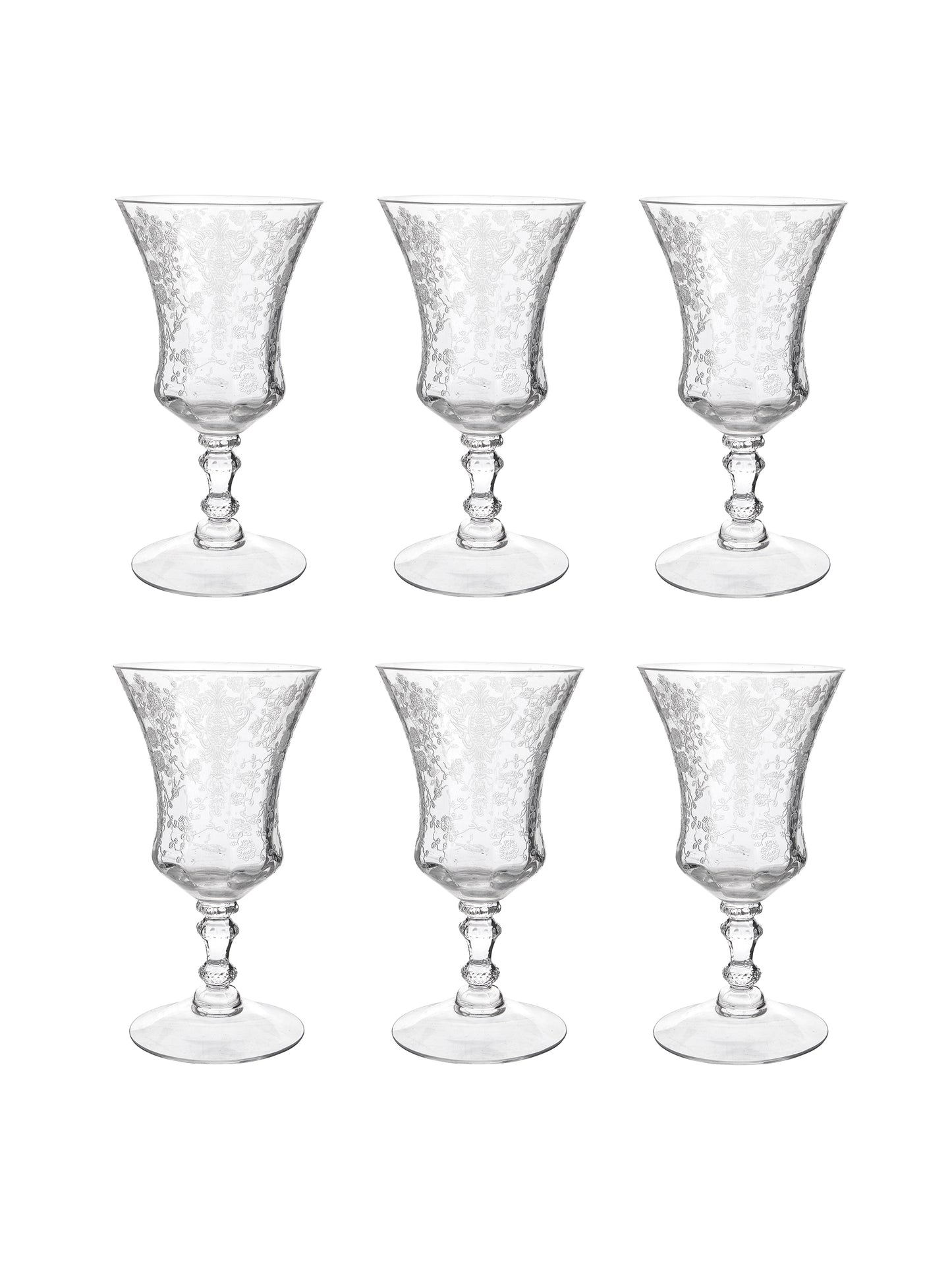 Vintage 1940s Rose Point Cambridge Etched Liquor Glasses Set of Six Weston Table