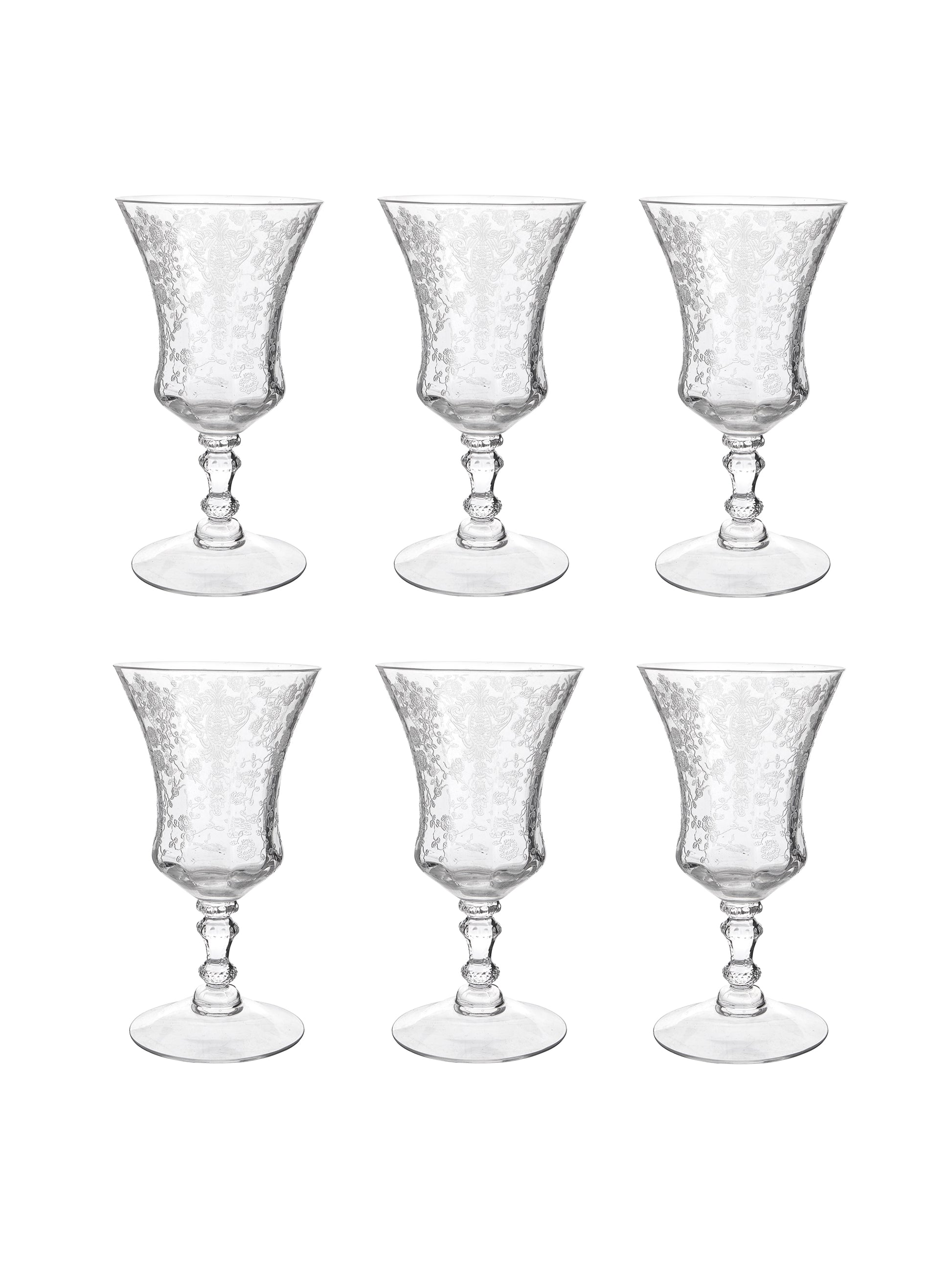 Vintage 1940s Rose Point Cambridge Etched Liquor Glasses Set of Six Weston Table