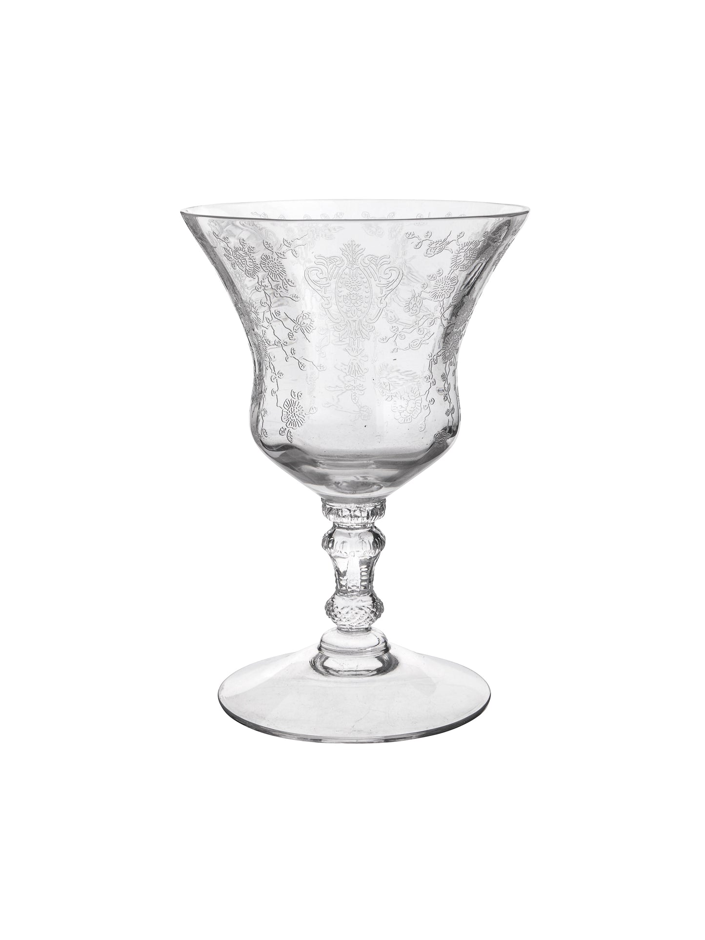 Vintage 1940s Rose Point Cambridge Etched Oyster Glasses Weston Table