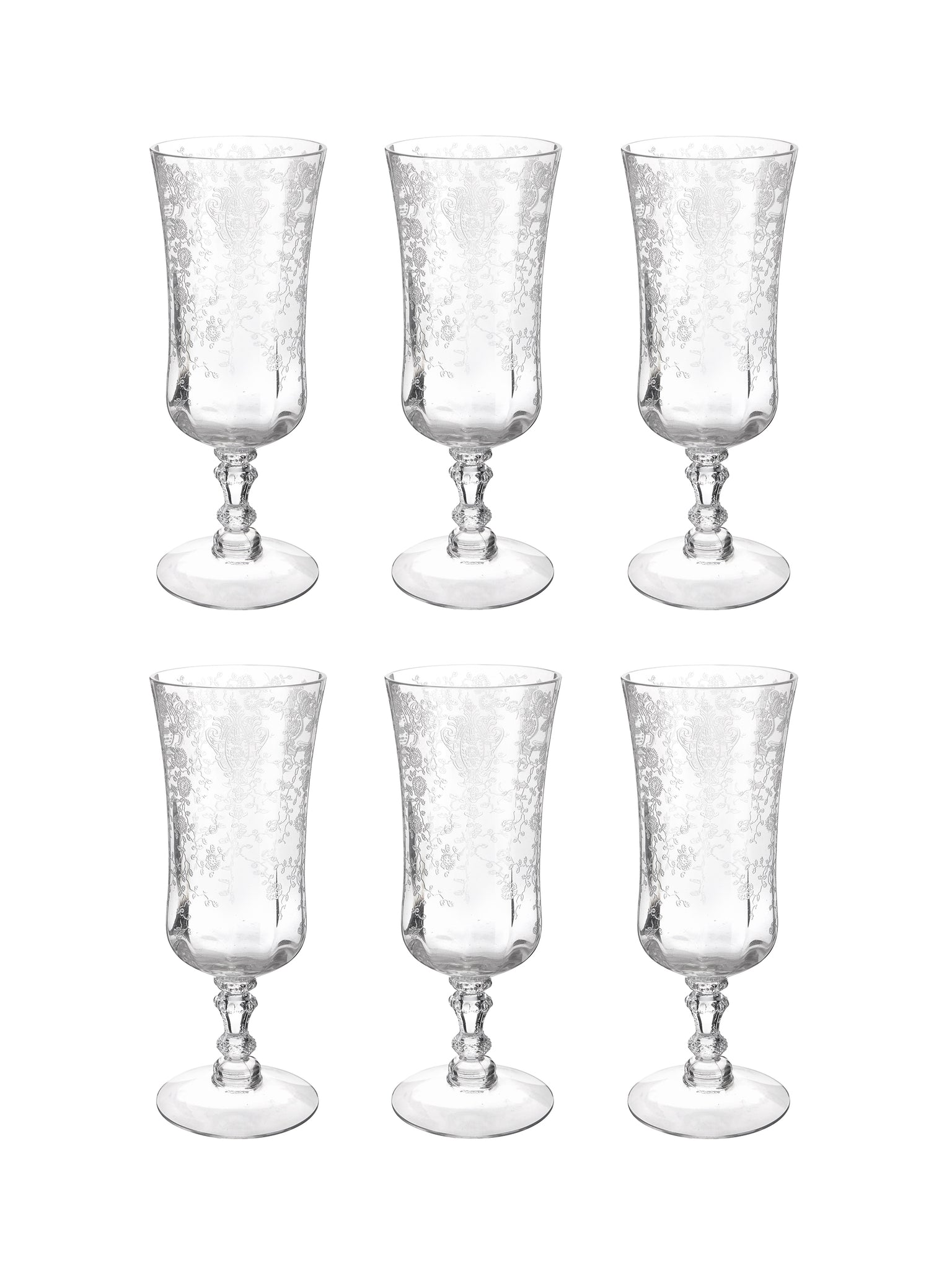 Vintage 1940s Rose Point Cambridge Etched Parfait Glasses Weston Table