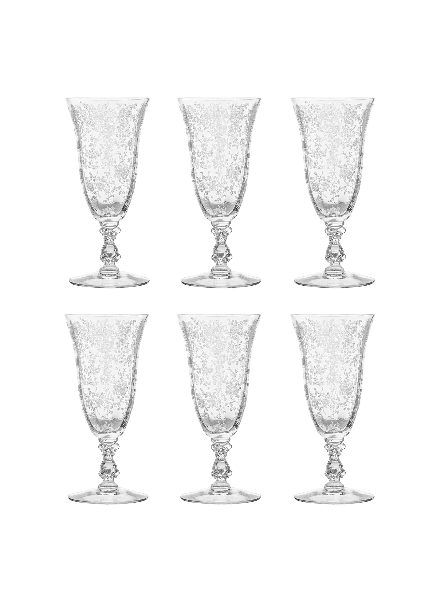 Vintage 1940s Rose Point Cambridge Footed Glasses Set of Six Weston Table