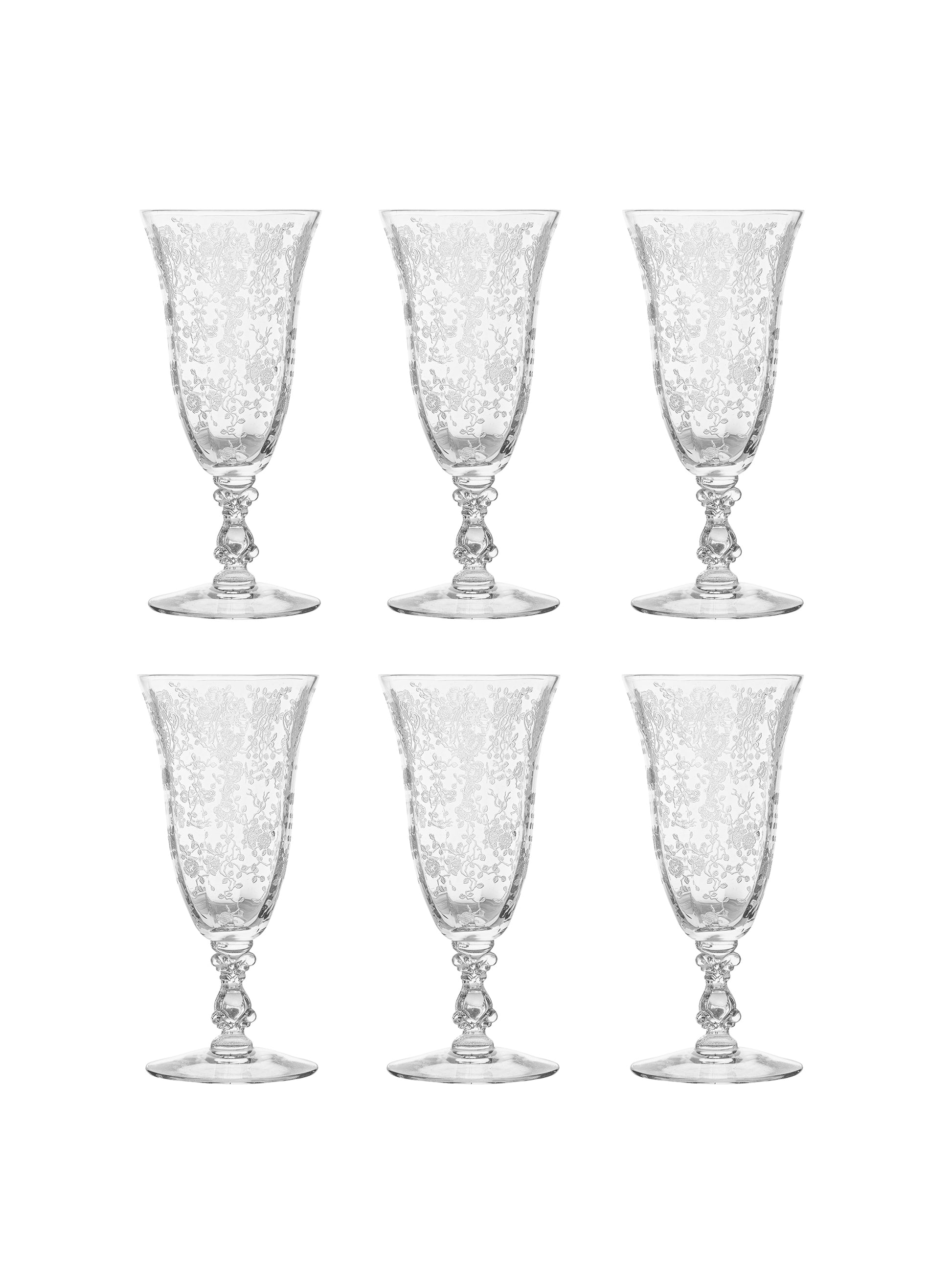 Vintage 1940s Rose Point Cambridge Footed Glasses Set of Six Weston Table