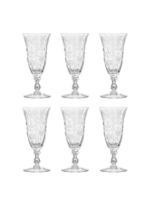  Vintage 1940s Rose Point Cambridge Footed Glasses Set of Six Weston Table 