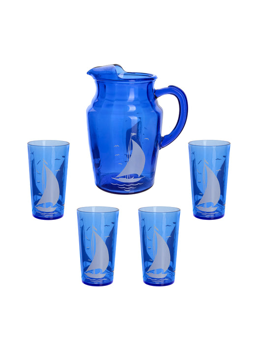 Vintage 1940s Sailboat Pitcher and Glasses Weston Table