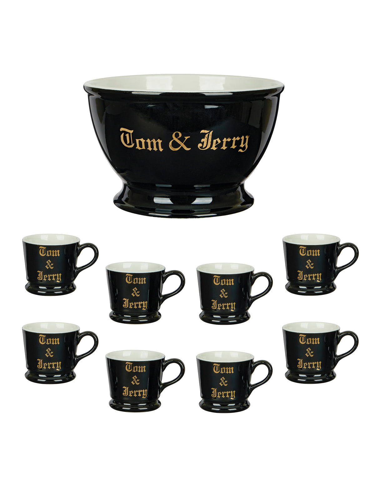 Vintage 1940s Tom & Jerry Black Punch Bowl Set One Weston Table