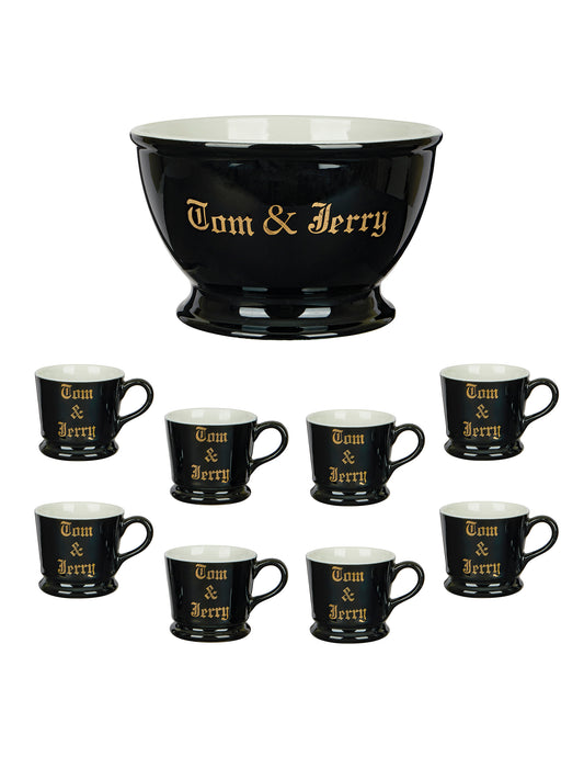 Vintage 1940s Tom & Jerry Black Punch Bowl Set Two Weston Table