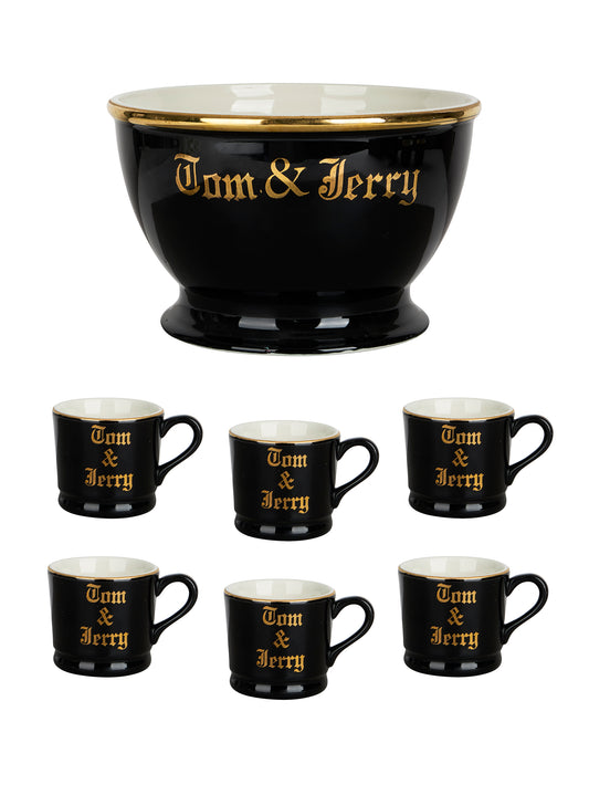 Vintage 1940s Tom & Jerry Black Punch Bowl Set Two Weston Table