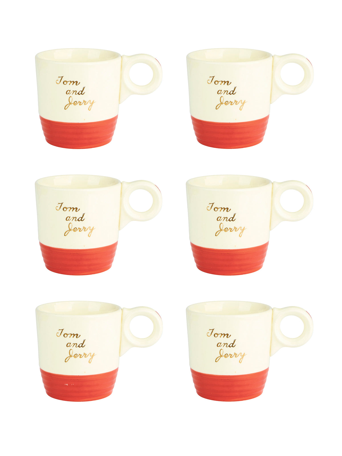 Vintage 1940s Tom & Jerry Ivory with Gold Lettering Punch Bowl Set Mugs Set of Six Weston Table