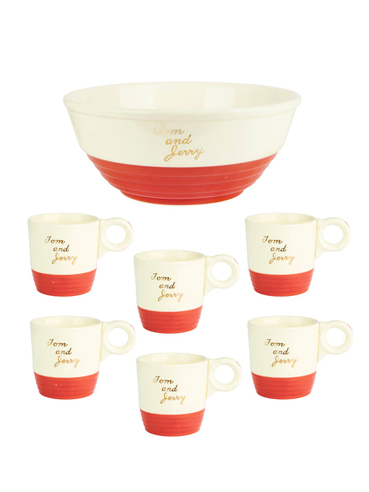 Vintage 1940s Tom & Jerry Ivory with Gold Lettering Punch Bowl Set Bowl Weston Table