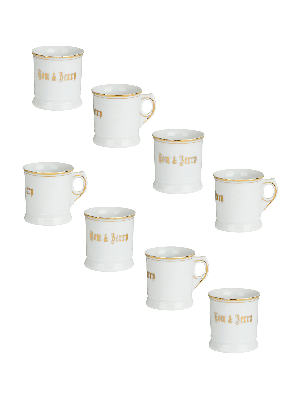 Vintage 1940s Tom & Jerry Porcelain Gold Trimmed Punch Bowl Set Mugs Set of Eight Weston Table
