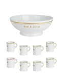 Vintage 1940s Tom & Jerry Porcelain Gold Trimmed Punch Bowl Set Weston Table