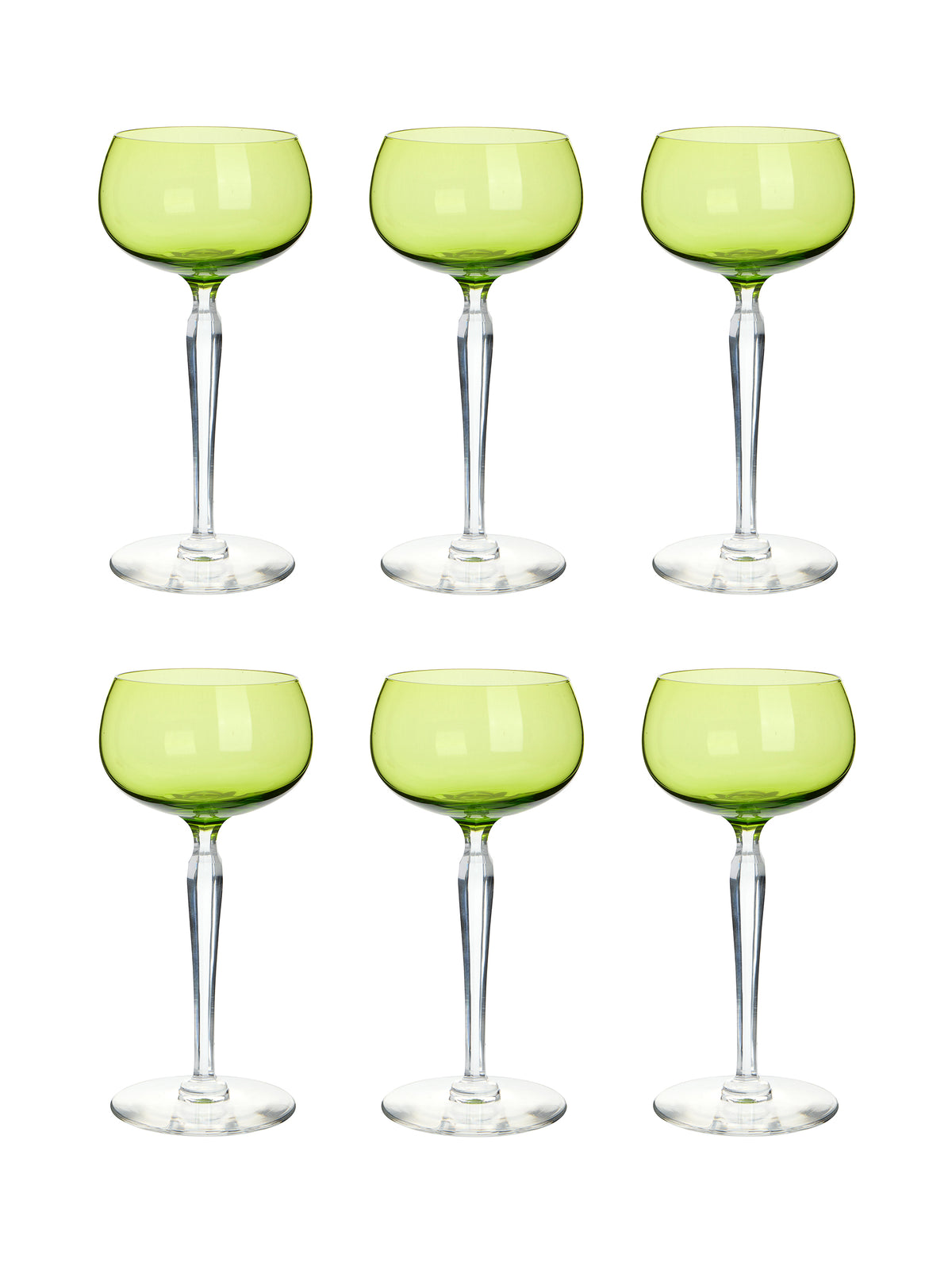 Vintage 1940s Val Saint Lambert Chartreuse Cocktail Glasses Set of Six Weston Table