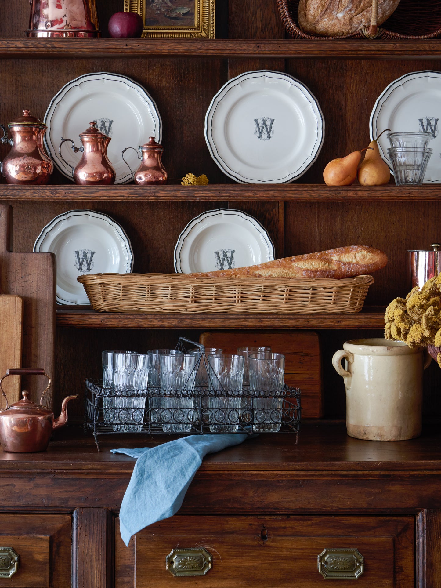 Vintage 1950s Baguette Basket with Wide Woven Edge Weston Table