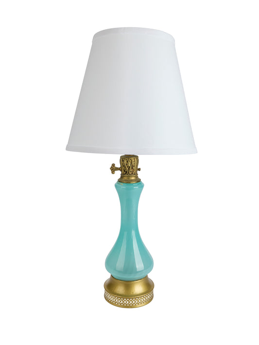 Vintage 1950s Blue Opaline Glass Lamp Weston Table