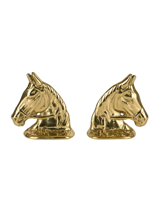 Vintage 1950s Brass Bridled Horse Bookends Weston Table