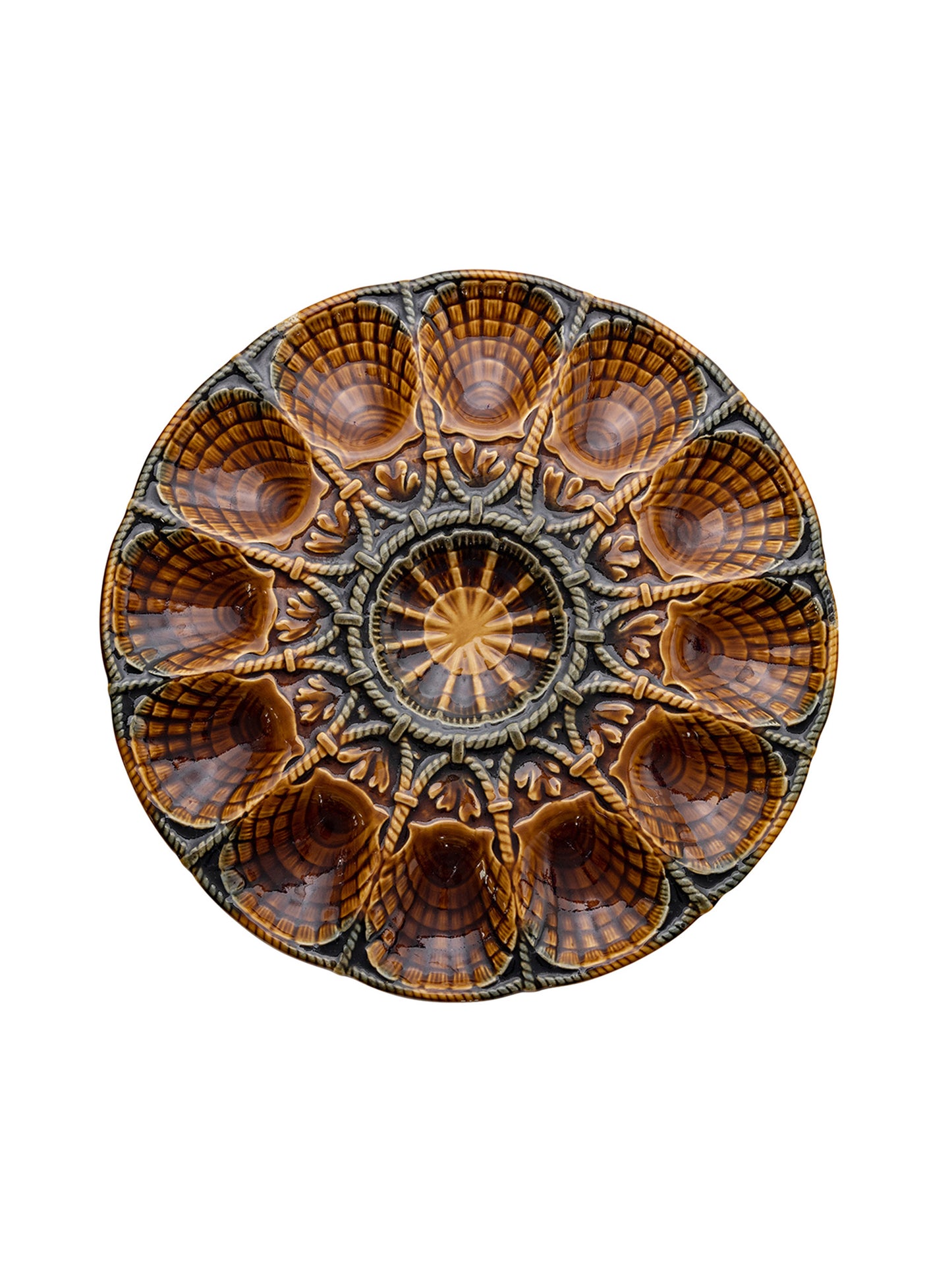 Vintage 1950s Brown Sarreguemines Master Oyster Platter Weston Table 