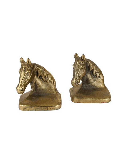 Vintage 1950s Brushed Gold Horse Cast Iron Bookends Weston Table