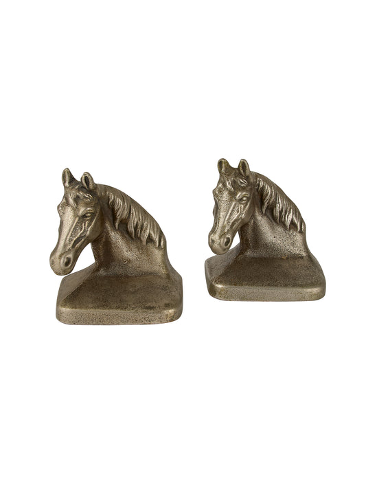 Vintage 1950s Brushed Silver Horse Cast Iron Bookends Weston Table