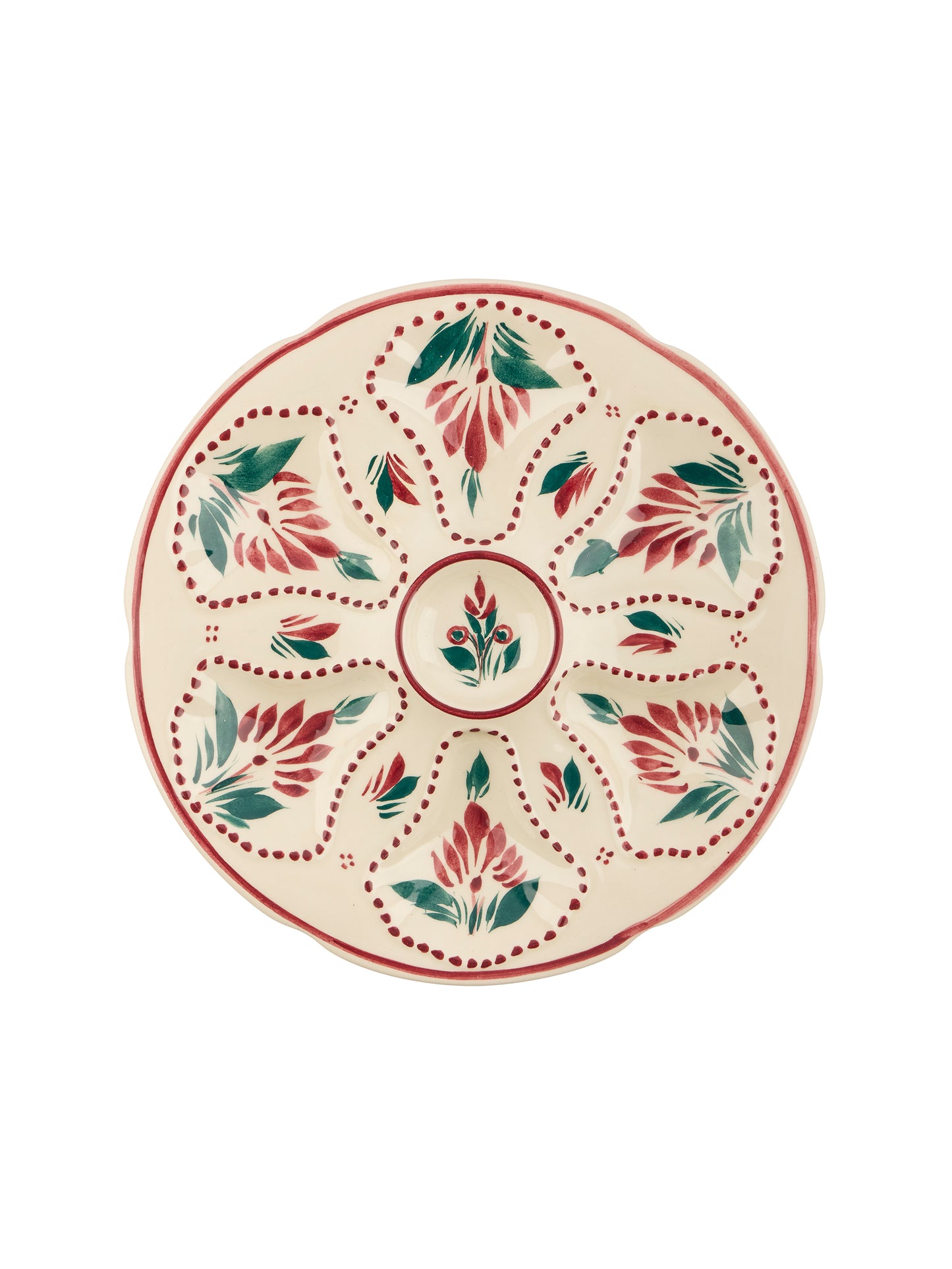 Vintage 1950s Burgundy and Green Quimper Oyster Plate Weston Table