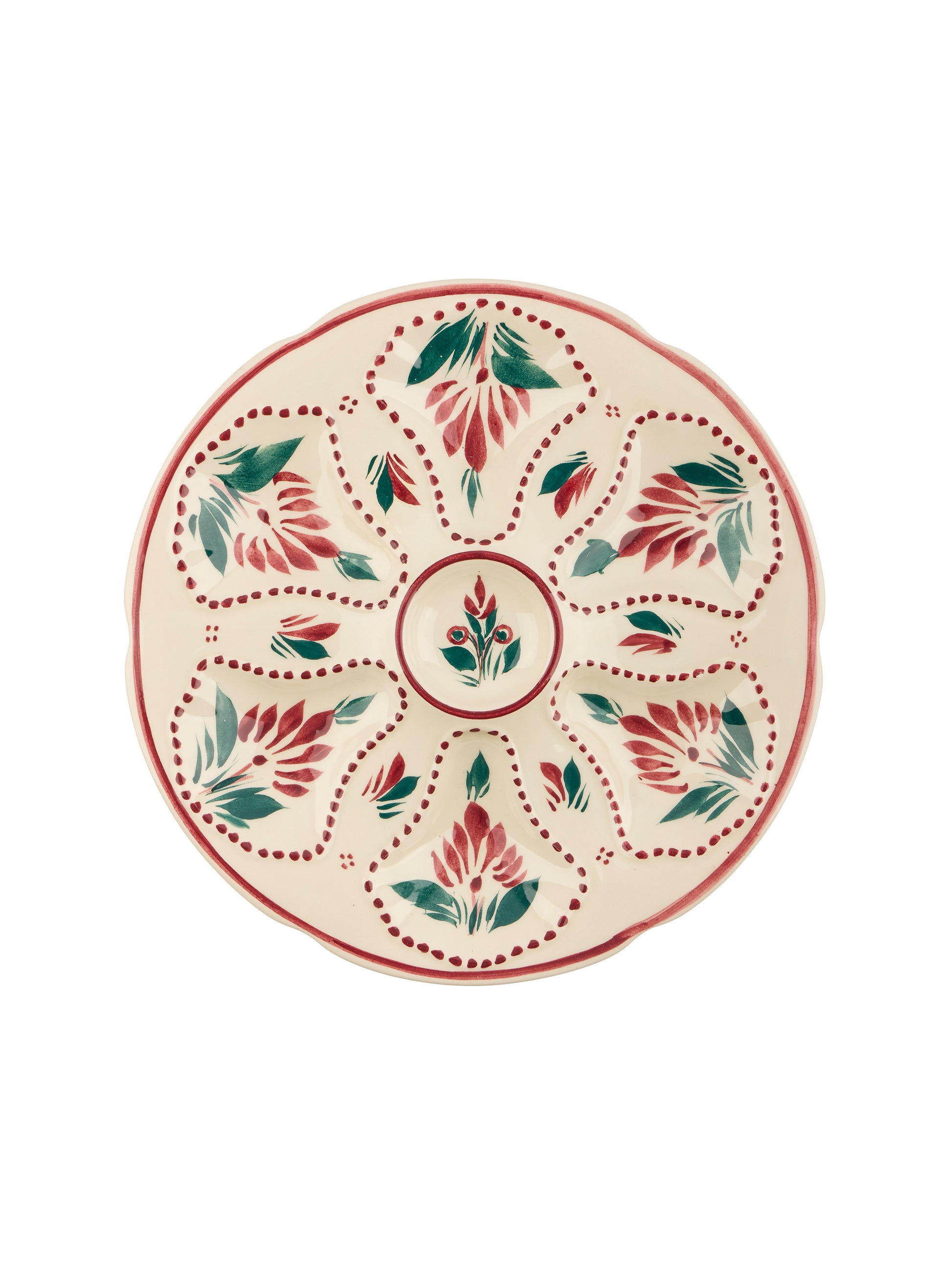 Vintage 1950s Burgundy and Green Quimper Oyster Plate Weston Table
