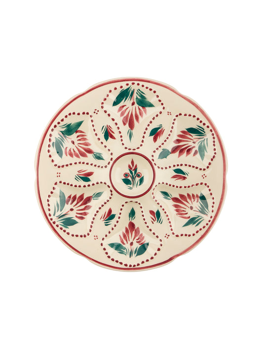 Vintage 1950s Burgundy and Green Quimper Oyster Plate Weston Table