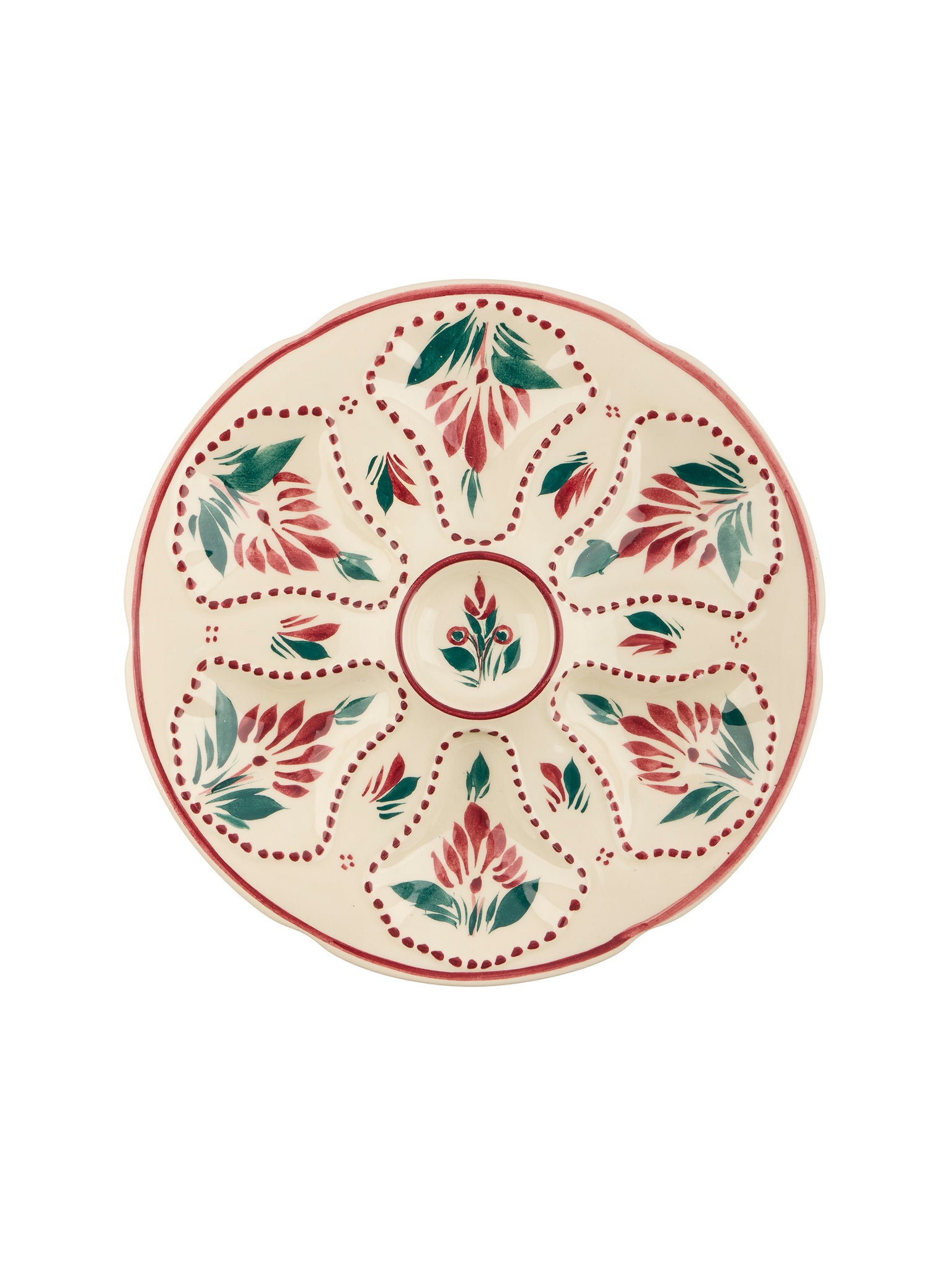 Vintage 1950s Burgundy and Green Quimper Oyster Plate Weston Table