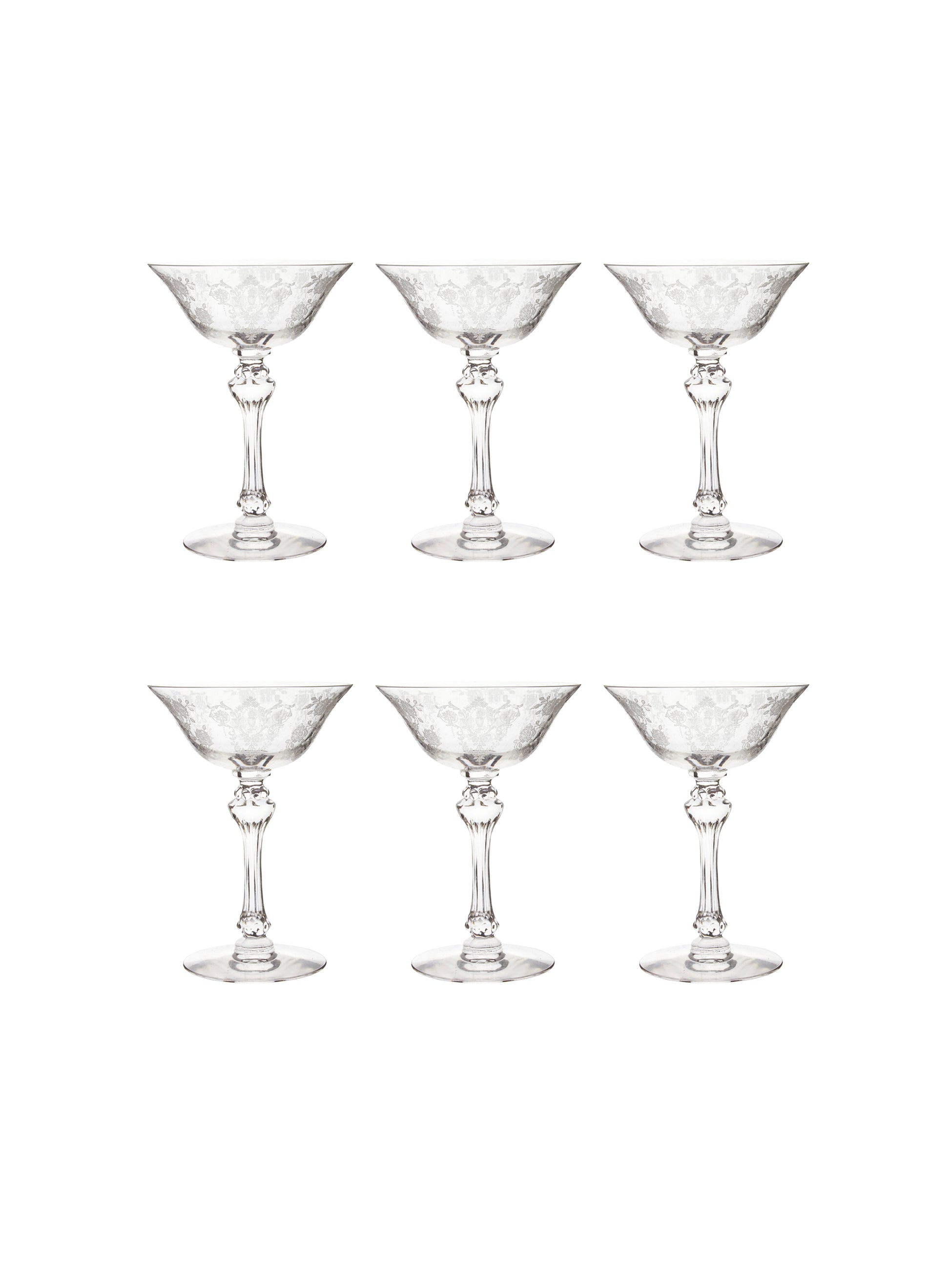 Vintage 1950s Cherokee Rose Cocktail Glasses Set of Six Weston Table