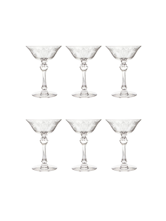 Vintage 1950s Cherokee Rose Cocktail Glasses Set of Six Weston Table