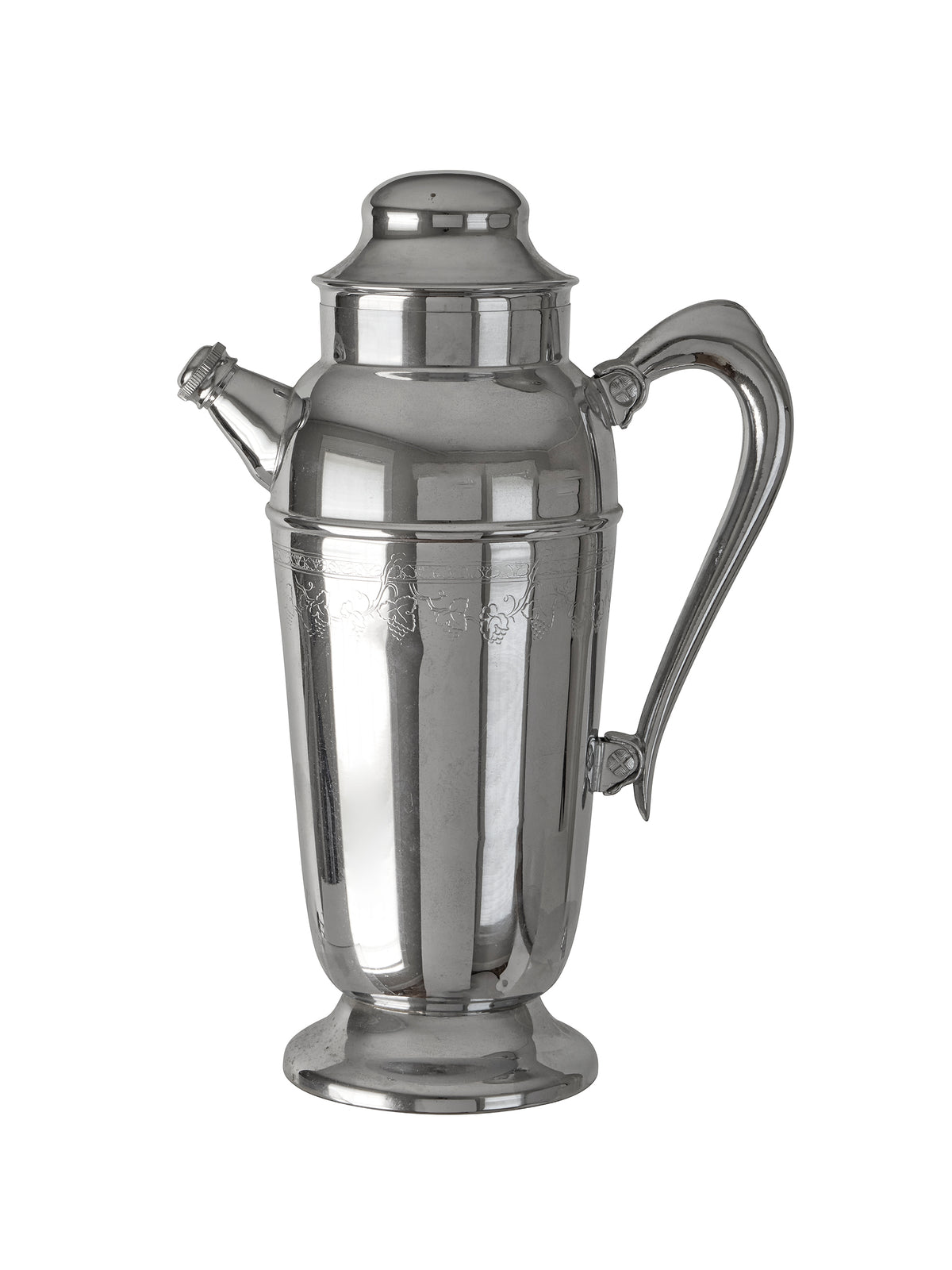 Vintage 1950s Chrome Cocktail Shaker with Vine Etchings Chrome Handle Weston Table
