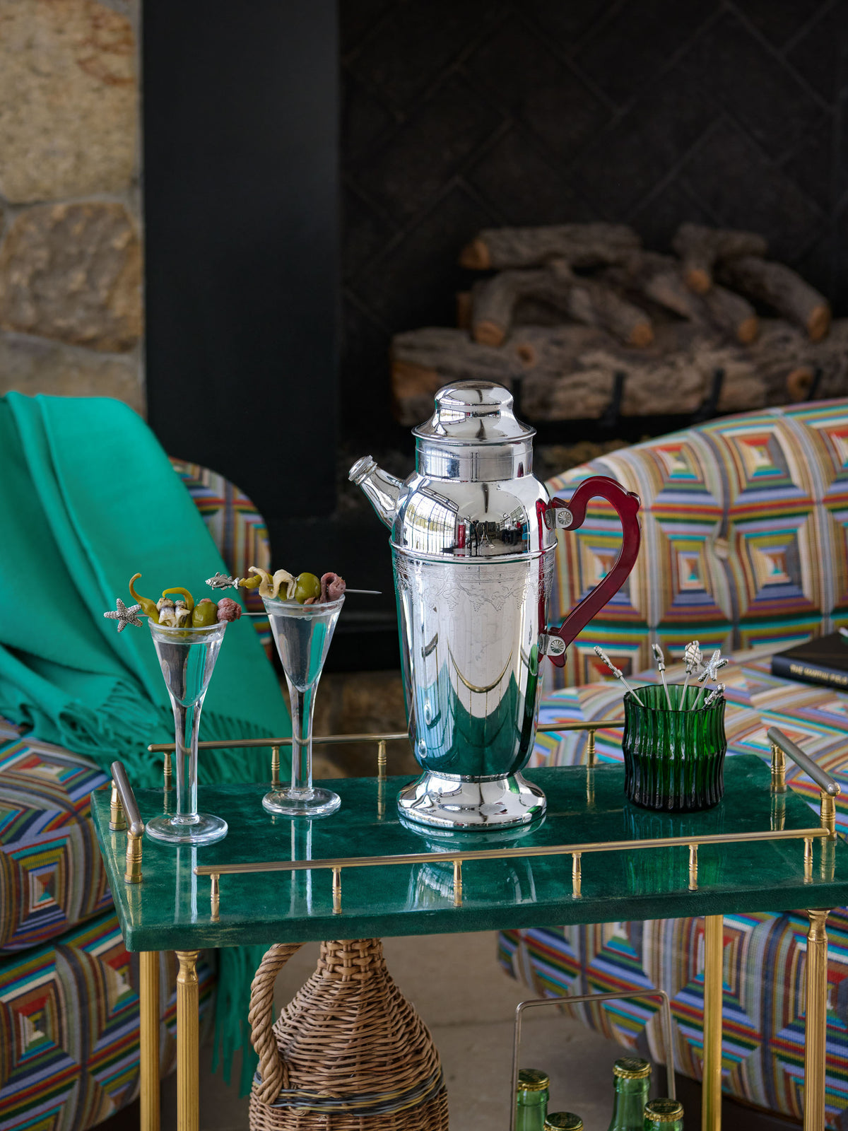 Vintage 1950s Chrome Cocktail Shaker with Vine Etchings Weston Table