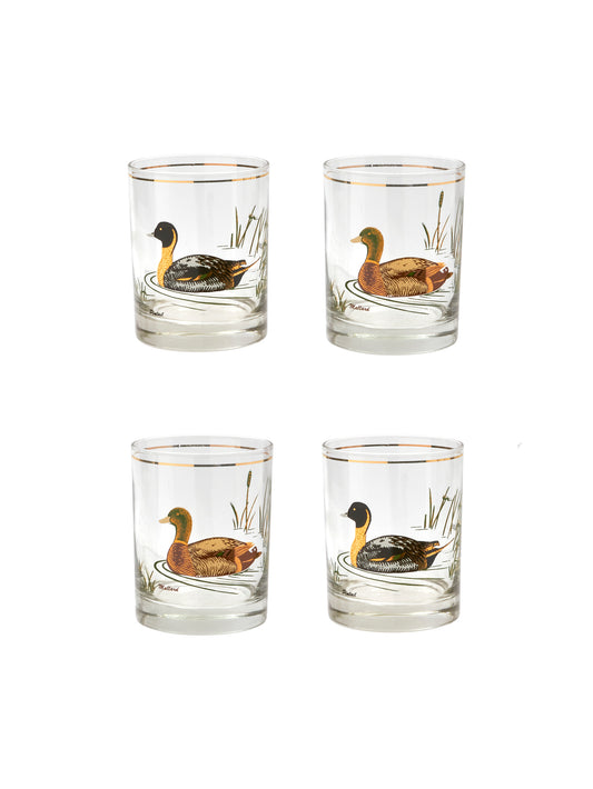 Vintage 1950s Pintail and Mallard Double Old Fashioned Glasses Set of Four Weston Table