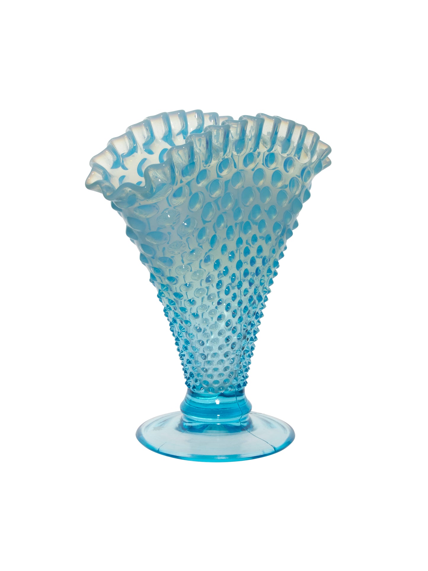 Vintage 1950s Fenton Blue Hobnail Vase Style One Weston Table