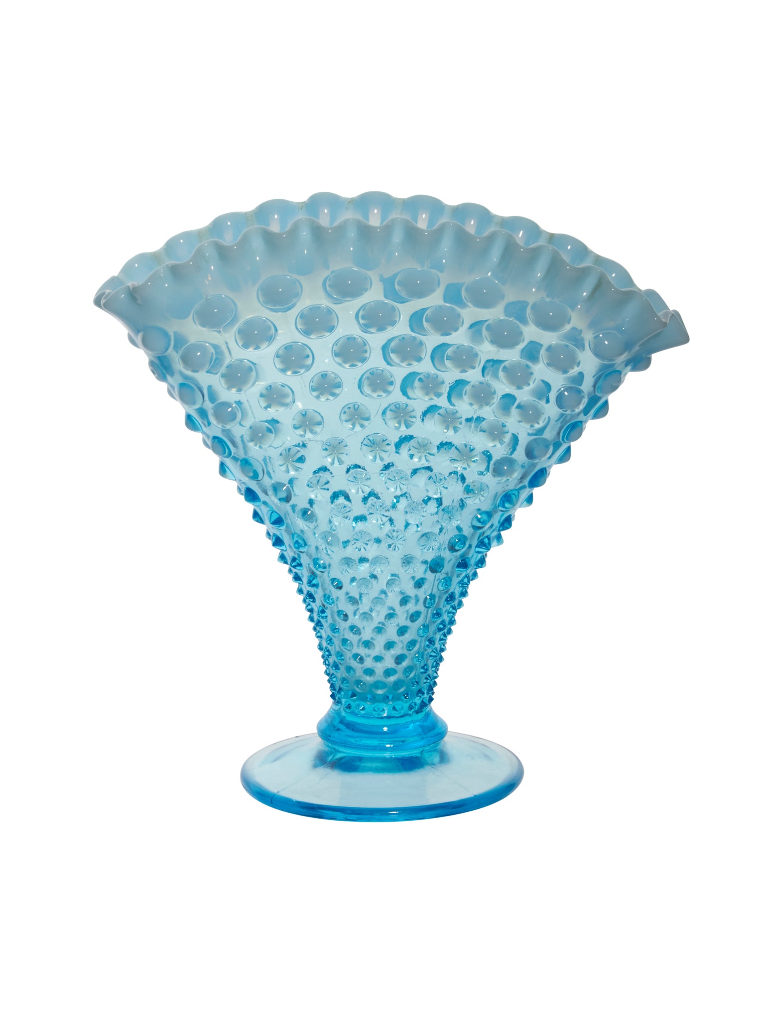 Vintage 1950s Fenton Blue Hobnail Vase Style Two Weston Table