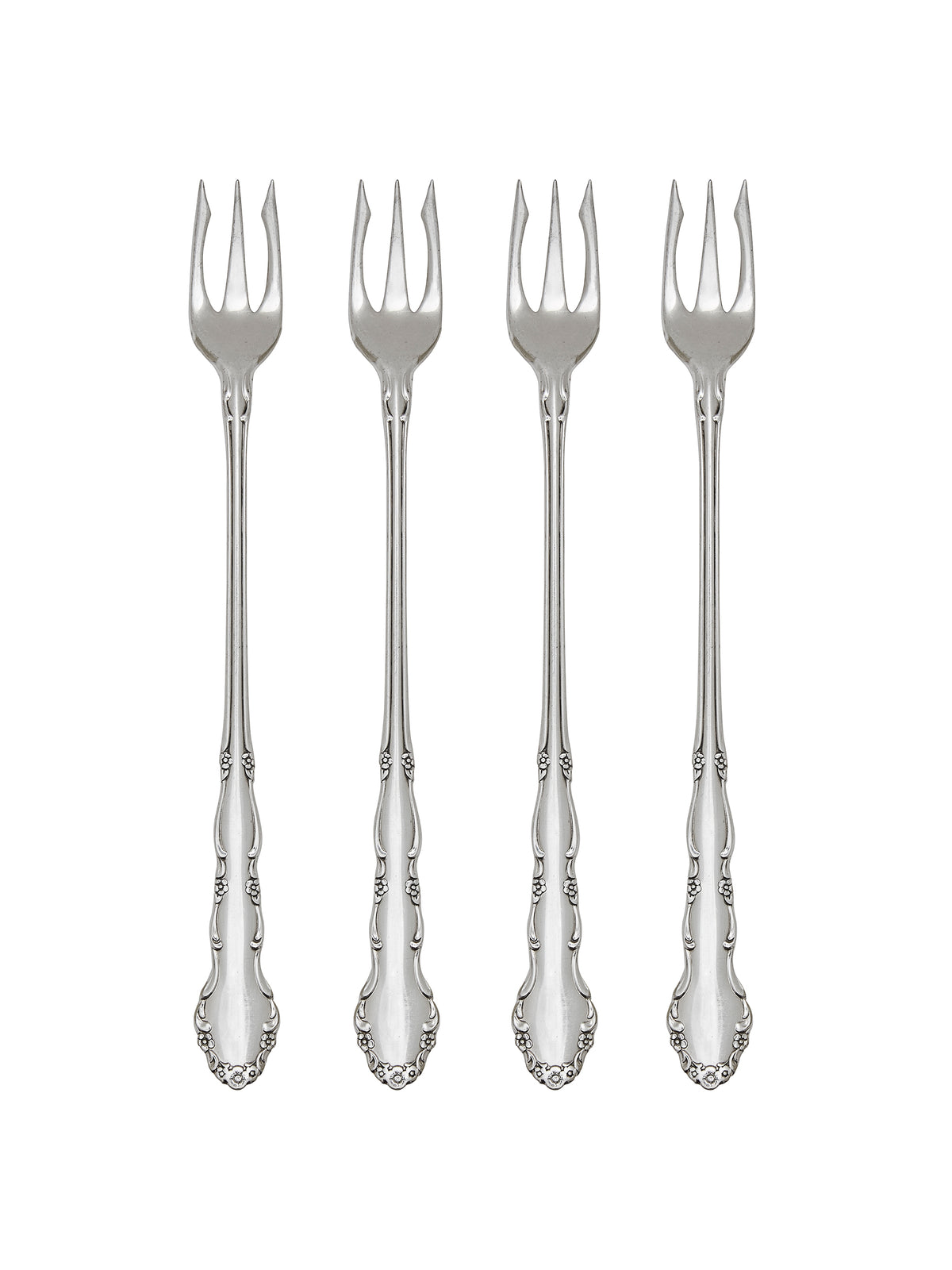 Vintage 1950s Flirtation Silver Plate Oyster Forks Set of Four Weston Table