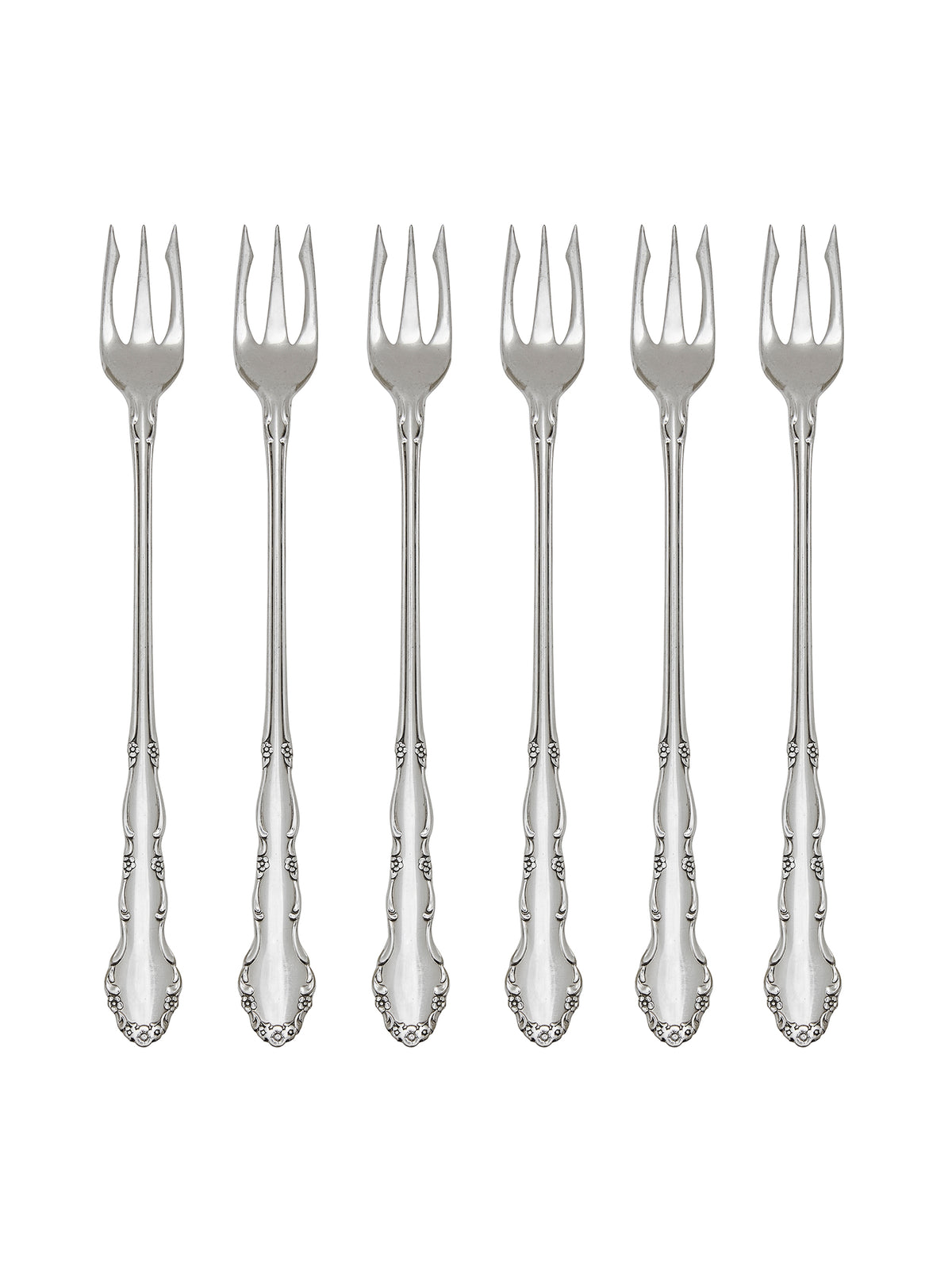 Vintage 1950s Flirtation Silver Plate Oyster Forks Set of Six Weston Table