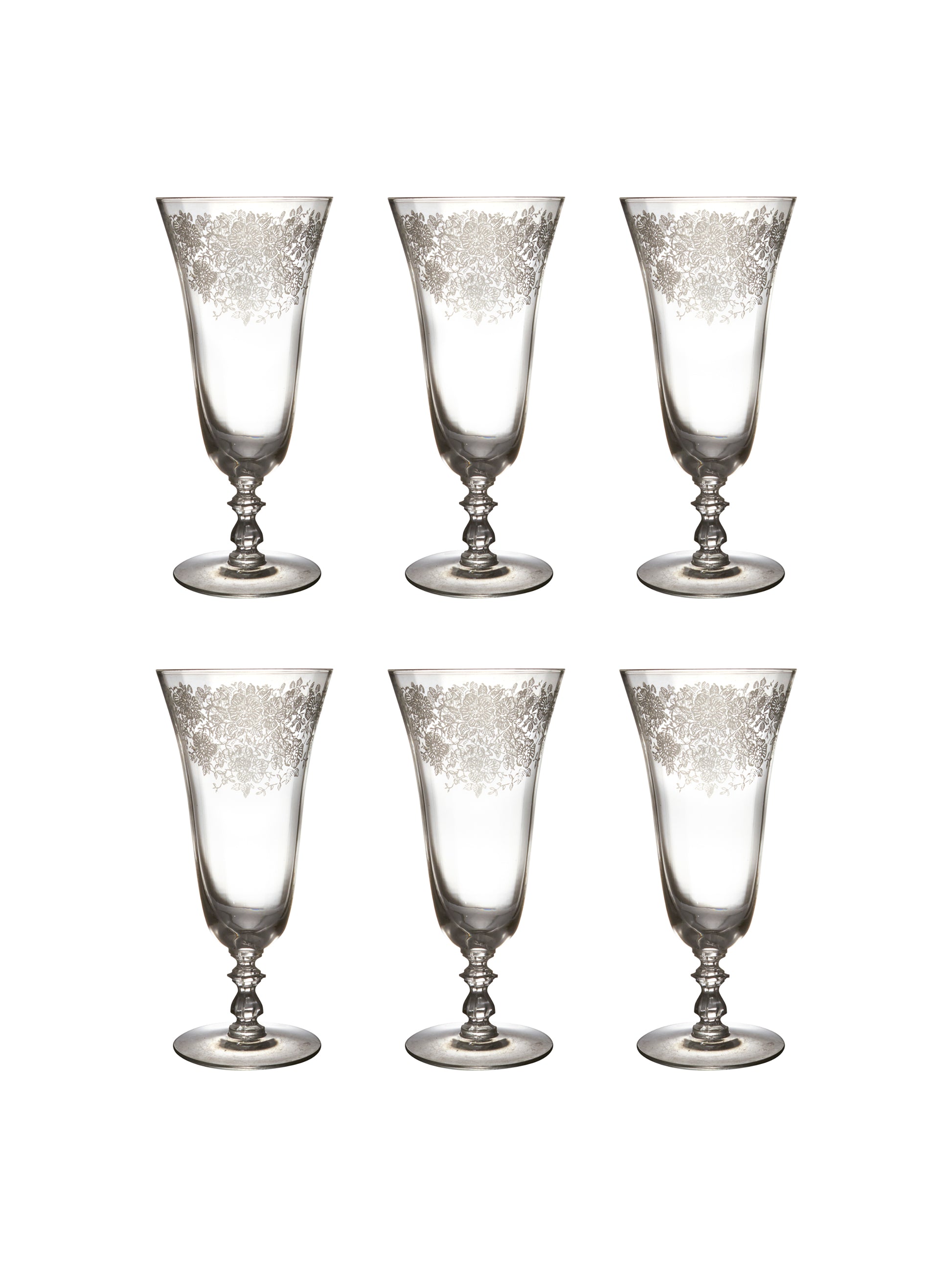 Vintage 1950s Floral Etched Ice Tea Glasses Set of Six Weston Table