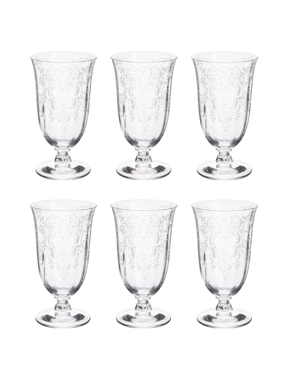 Vintage 1950s Fostoria Meadow Rose Footed Tumblers Set of Six Weston Table