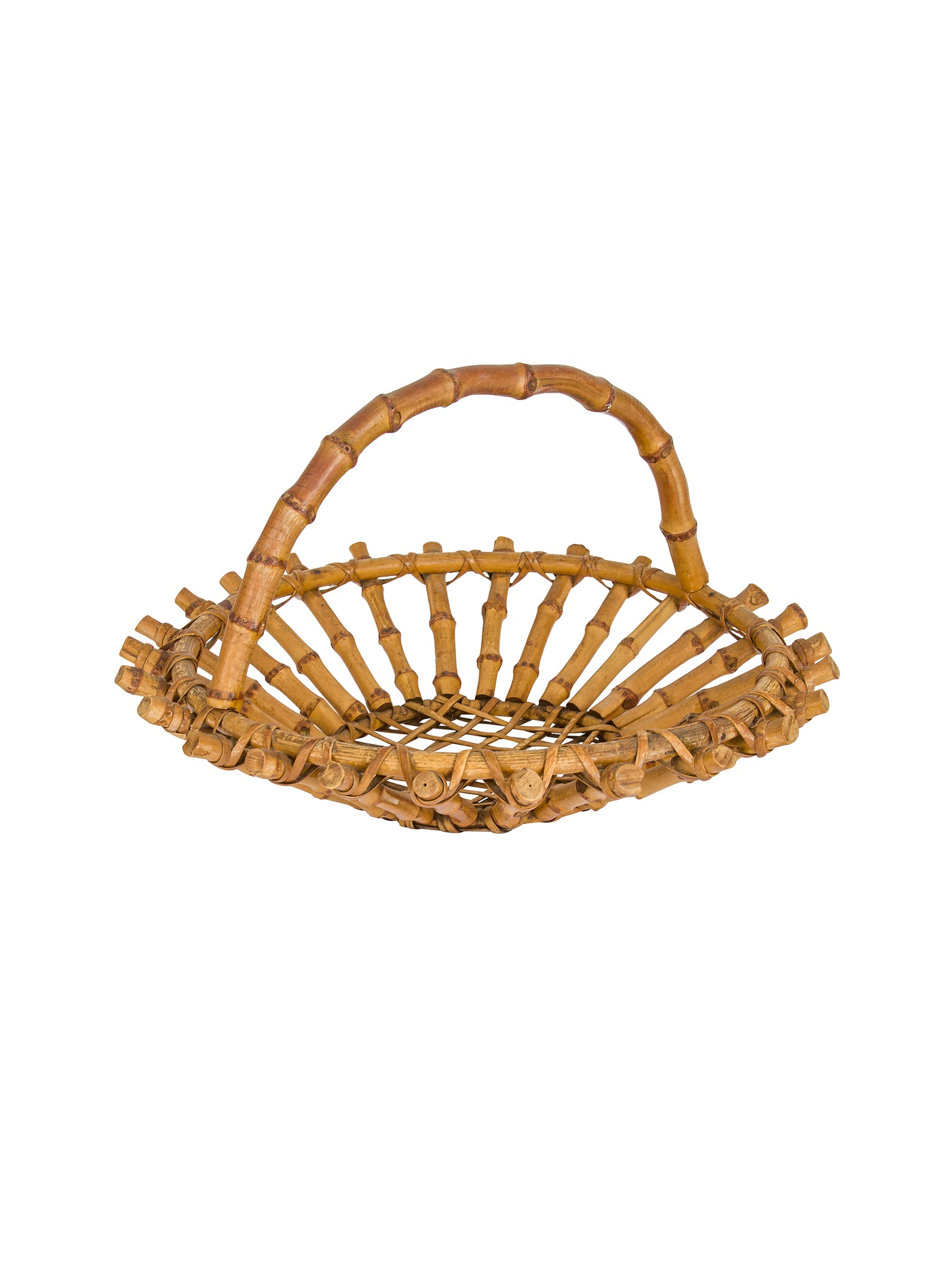 Vintage 1950s French Bamboo Handled Fruit Basket Weston Table