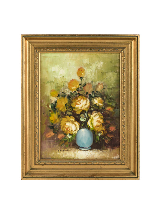 Vintage 1950s French Floral Oil Painting Weston Table