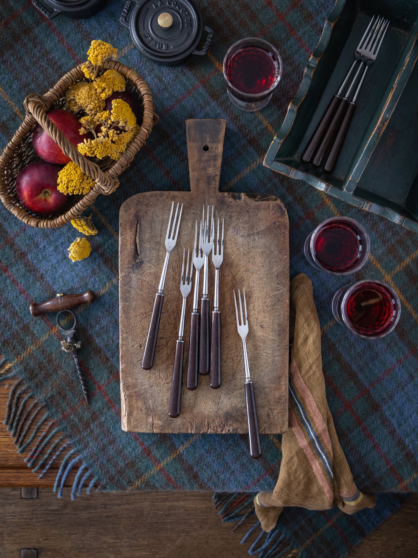 Vintage 1950s French Inox Brown Wood Handled Long Forks Weston Table