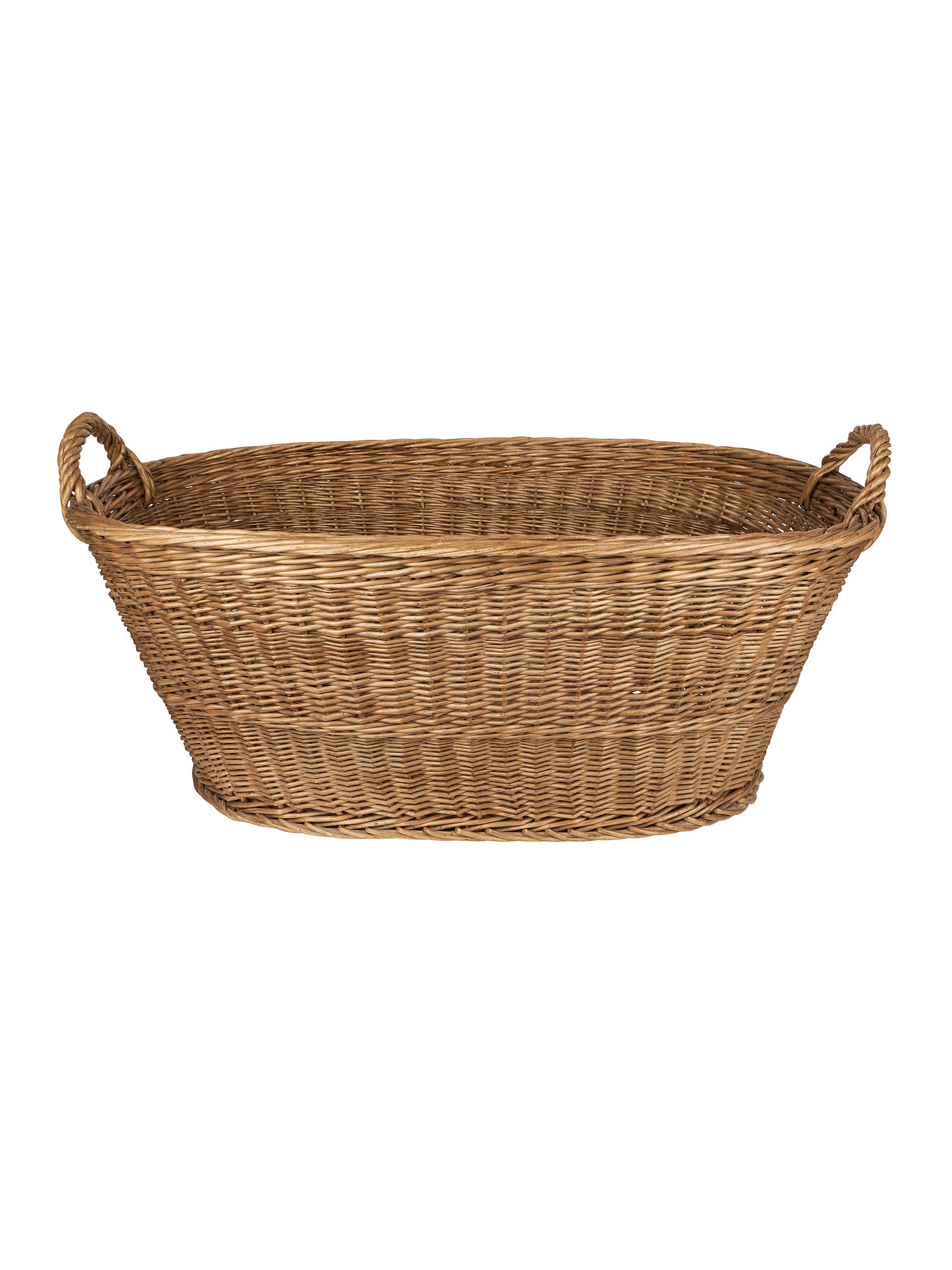 Vintage 1950s French Wicker Oval Laundry Basket Five