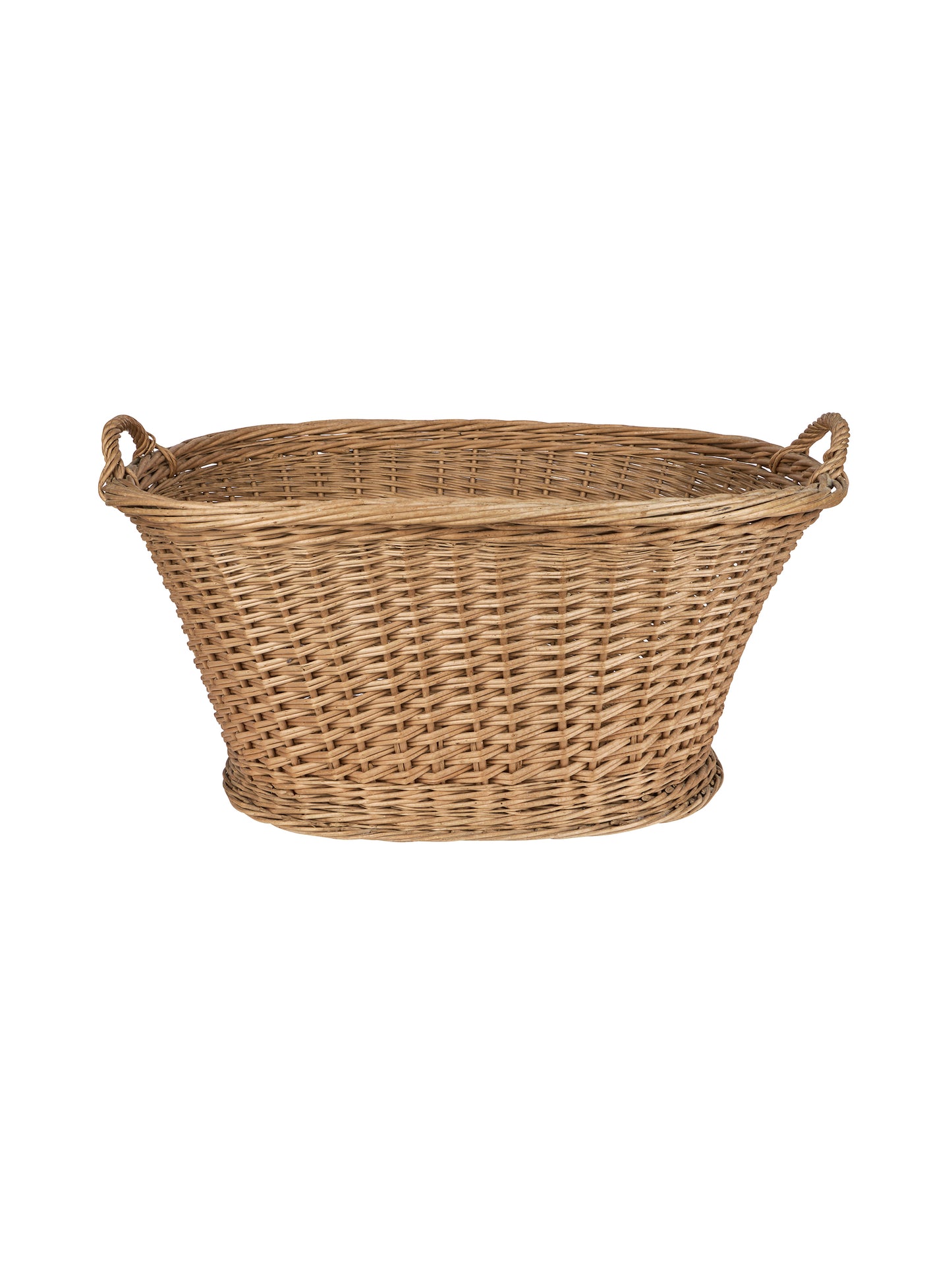 Vintage 1950s French Wicker Oval Laundry Basket Three Weston Table