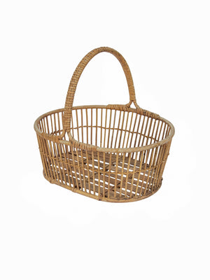  Vintage 1950s French Oval Wicker and Wood Gathering Basket Weston Table 