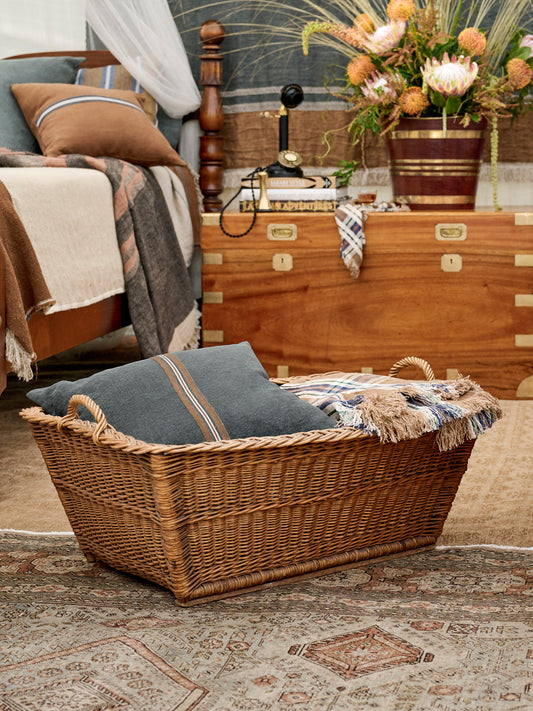 Vintage 1950s French Wicker Rectangular Laundry Basket Weston Table